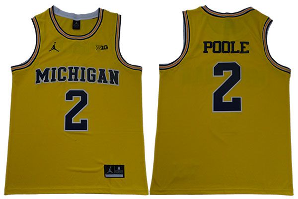 Men Michigan Wolverines 2 Poole Yellow NBA NCAA Jerseys